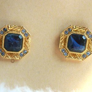 Royal Blue and Gold Button Earrings
